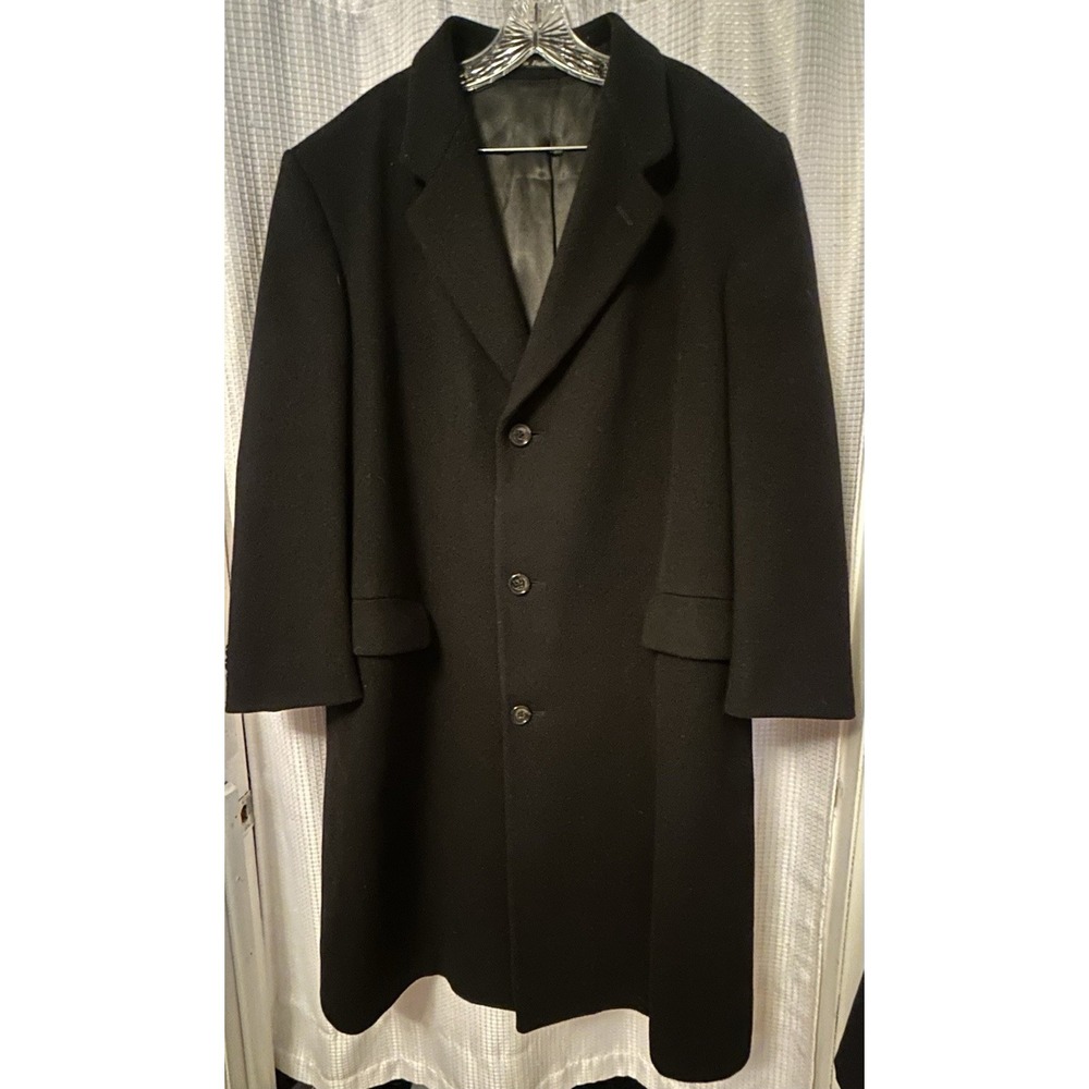 Hammersley Wool Cashmere Blend Coat Men's 48 R Black Lined Made in England VTG